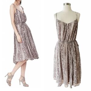 BANANA REPUBLIC Dress Animal Print Chiffon Spaguetti Straps Elastic Waist 10 EUC